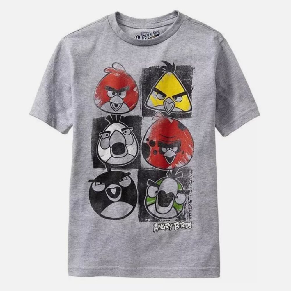 NWT Old Navy Angry Birds Game Graphic Tees T-Shirt Heather Gray Boys L 10 12